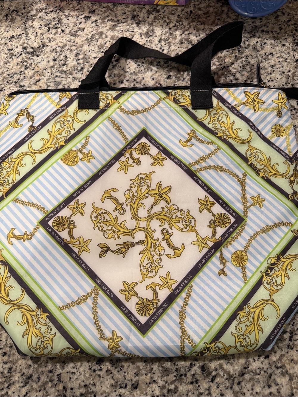 Insulated Victoria's Secret Blue, Green & Gold Nautical Scroll Tote